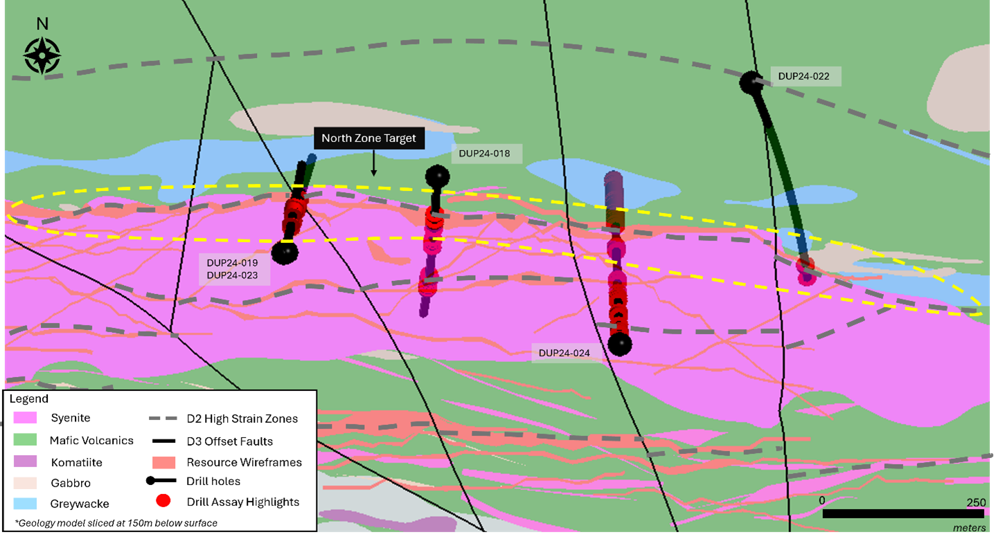 Plan view of select drill holes from the Phase 2B program within the North Zone
